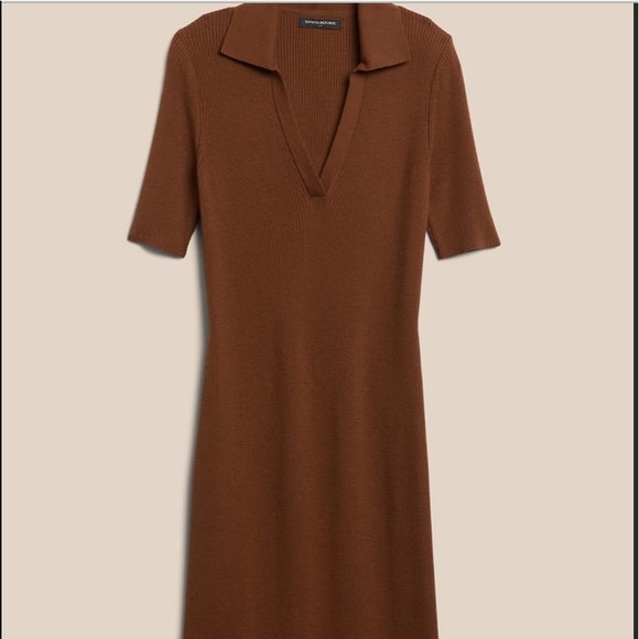 Banana republic brown ribbed dress with collar size large - Picture 1 of 5